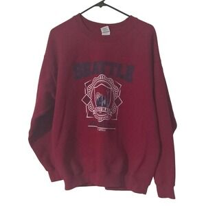 Gildan Seattle Graphic Crewneck Sweatshirt Red Unisex Y2K Retro L